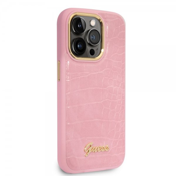 Guess iPhone 14 Pro -suojakuori Croco Rosa