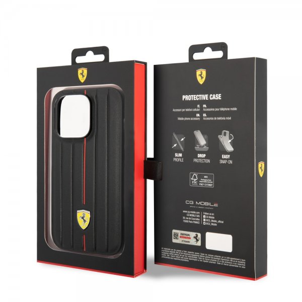 Ferrari iPhone 14 Pro Kuori Kohokuvioidut Raidat Punainen
