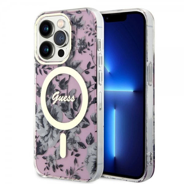 Guess iPhone 14 Pro Kuori Flower MagSafe Ruusu