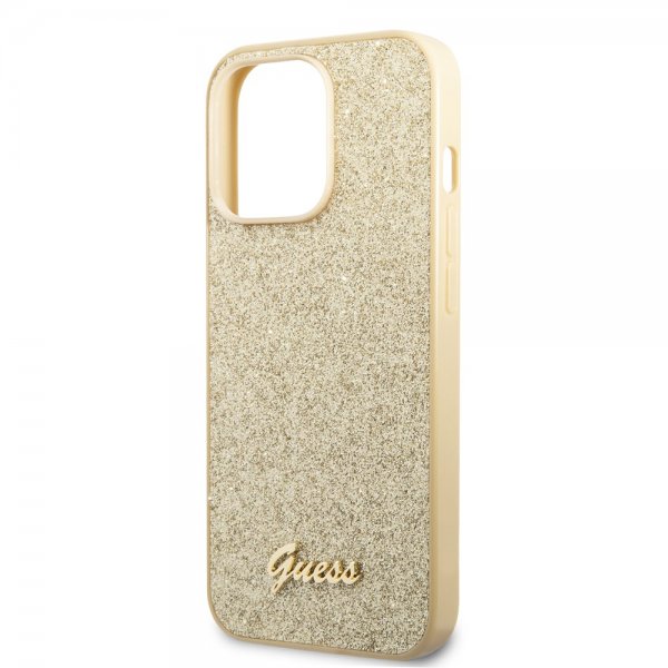 Guess iPhone 14 Pro Kuoret Glitterhiutaleet Metallilogo Kulta
