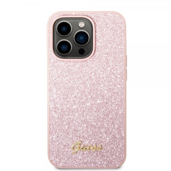 Guess iPhone 14 Pro Kuori Glitter Flakes Metallilogo Ruusukulta