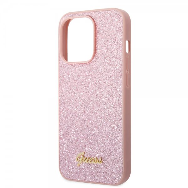 Guess iPhone 14 Pro Kuori Glitter Flakes Metallilogo Ruusukulta