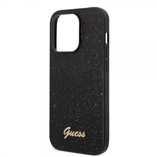 Guess iPhone 14 Pro Kuoret Glitter Flakes Metal Logo Musta