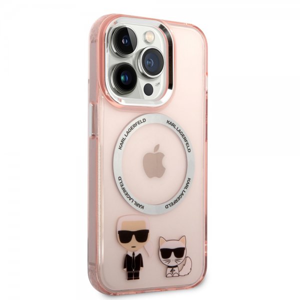 Karl Lagerfeld iPhone 14 Pro -kuori Karl & Choupette MagSafe, pinkki