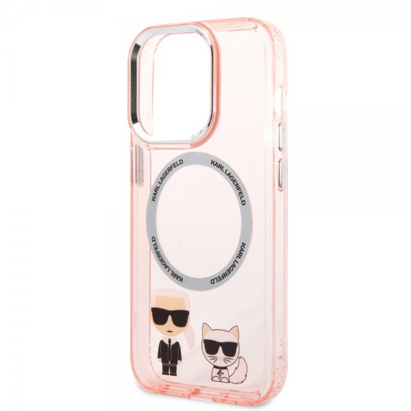 Karl Lagerfeld iPhone 14 Pro -kuori Karl & Choupette MagSafe, pinkki