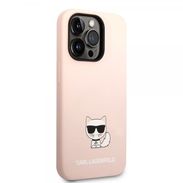 Karl Lagerfeld iPhone 14 Pro Kuori Nestemäinen silikoni Choupette Pinkki