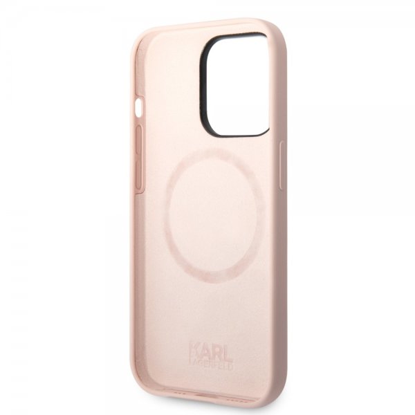 Karl Lagerfeld iPhone 14 Pro -kuori Liquid Silicone Karl MagSafe Pinkki