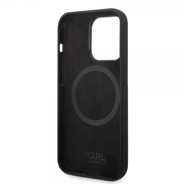 Karl Lagerfeld iPhone 14 Pro -kuori Liquid Silicone Karl MagSafe Musta