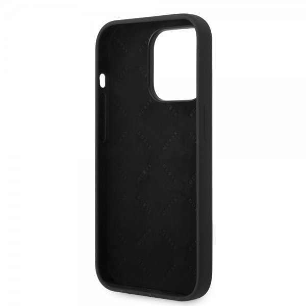 Guess iPhone 14 Pro -kuoret, Liquid Silicone Metal Logo, musta