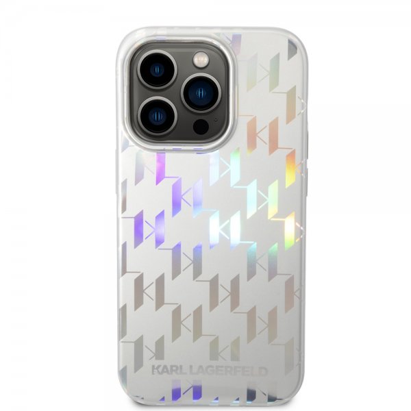 Karl Lagerfeld iPhone 14 Pro Kuori Monogram Iridescent Silver