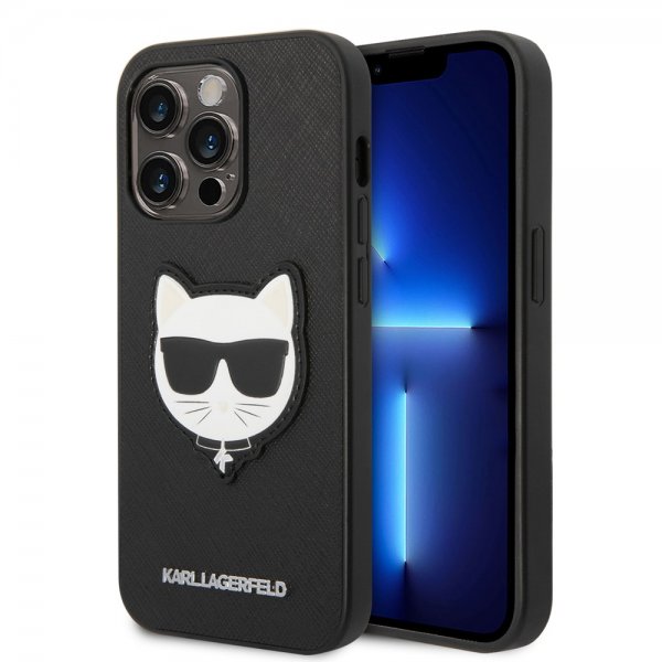 Karl Lagerfeld iPhone 14 Pro Saffiano Choupette -suojakuori, musta
