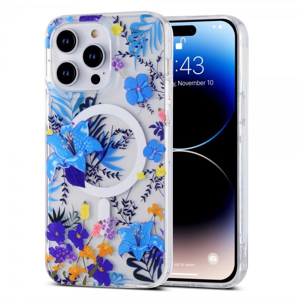 iPhone 14 Pro Kuori Spring Series MagSafe Liila Kukkia