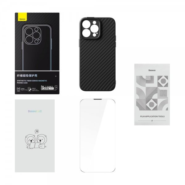 Baseus iPhone 14 Pro Kuori Synteettikuitu MagSafe Musta