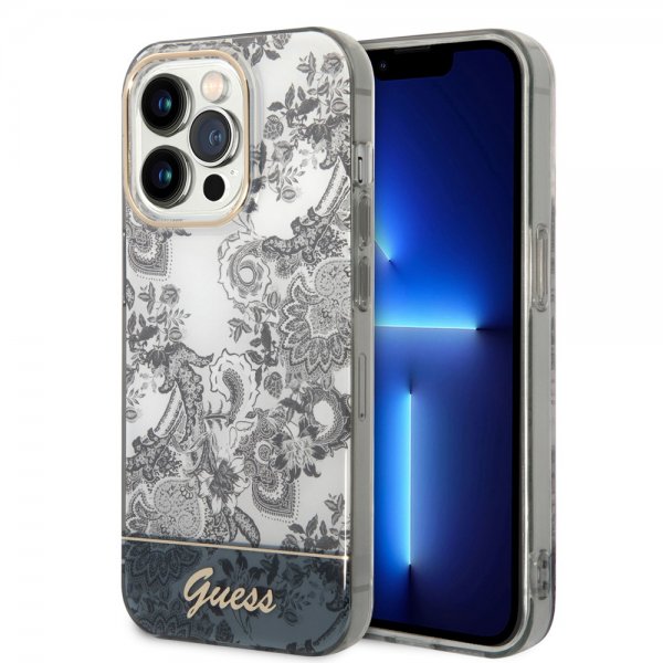 Guess iPhone 14 Pro -suojakuori Toile de Jouy Harmaa