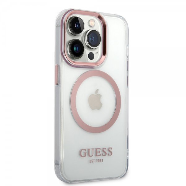 Guess iPhone 14 Pro Kuori Läpinäkyvä MagSafe Pinkki Läpinäkyvä