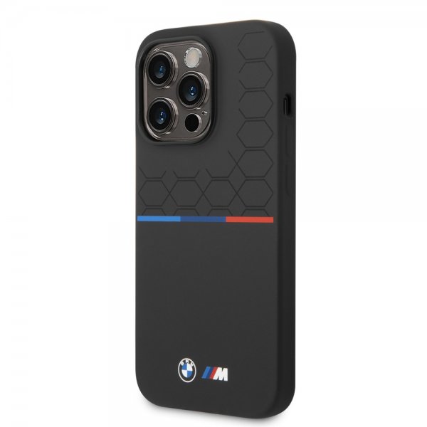 BMW iPhone 14 Pro -suojakuori, Tricolor Line & Logo, musta