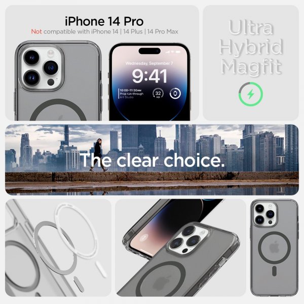 Spigen iPhone 14 Pro -suojakuori Ultra Hybrid MagFit Frost Black