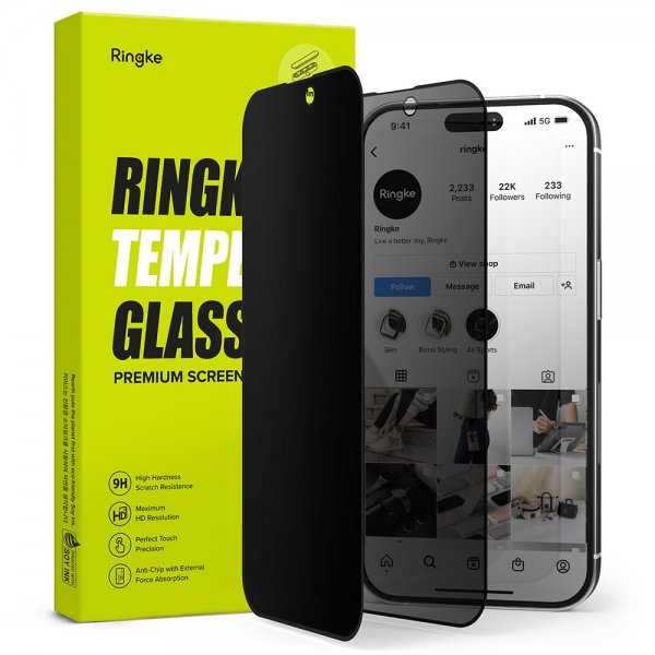 Ringke iPhone 14 Pro -näytönsuoja, Privacy Glass