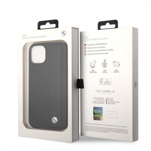BMW iPhone 14 -suojakuori Big Logo Stripe, musta