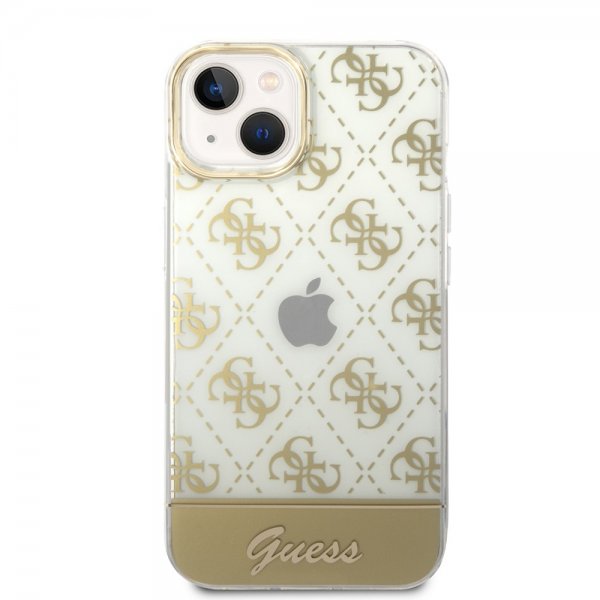 Guess iPhone 14 -suojakuori Bottom Stripe Script Logo, kulta