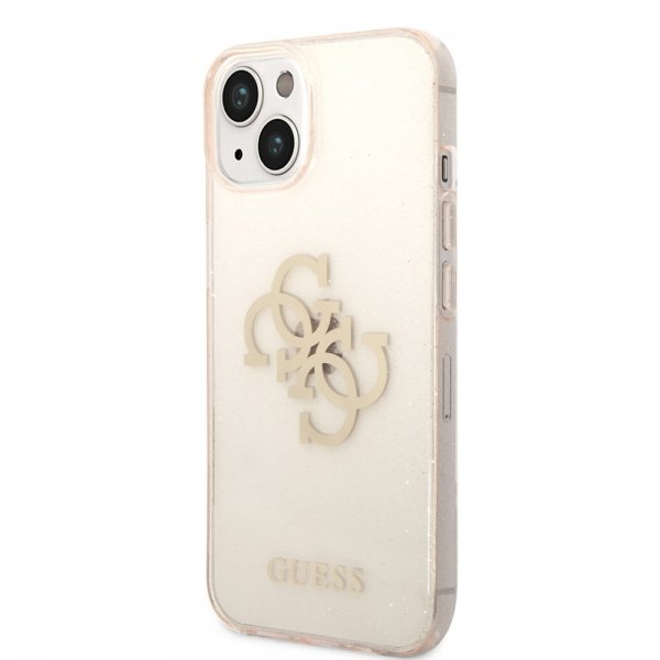 Guess iPhone 14 -suojakuori, täynnä glitteriä, kulta