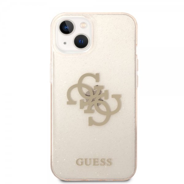 Guess iPhone 14 -suojakuori, täynnä glitteriä, kulta