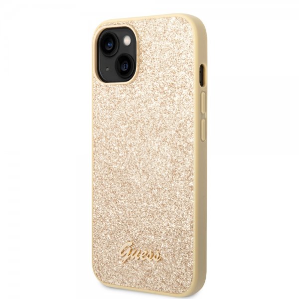 Guess iPhone 14 Suojakuori Glitter Flakes Metal Logo Kulta
