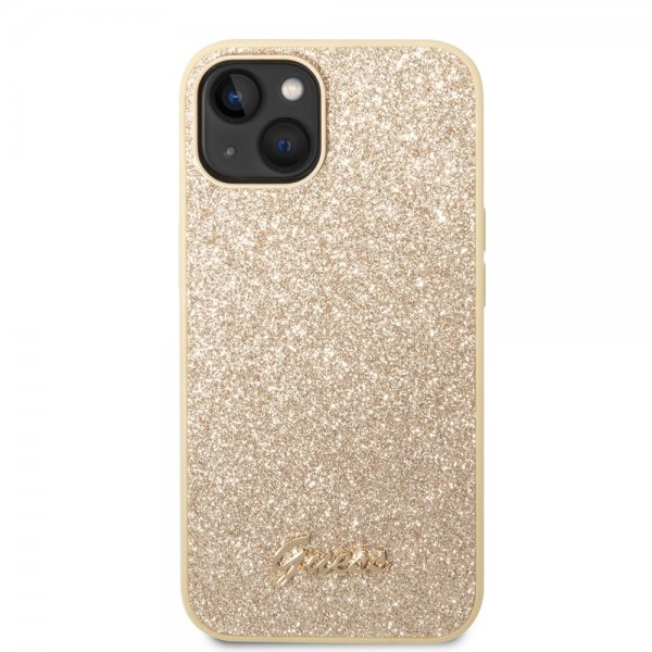 Guess iPhone 14 Suojakuori Glitter Flakes Metal Logo Kulta