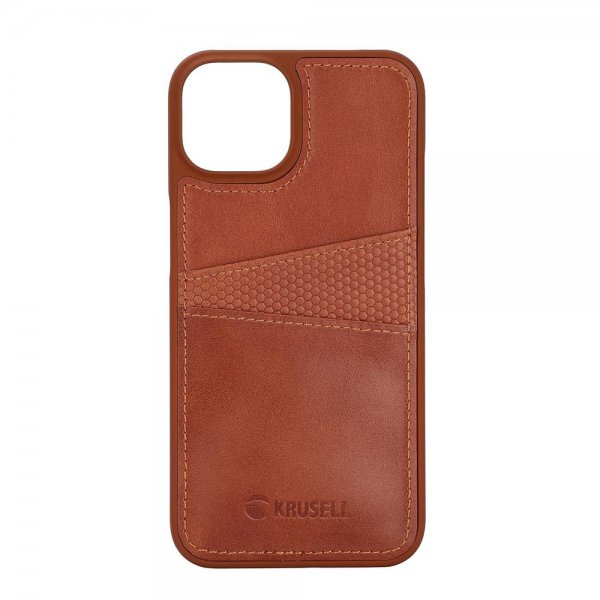 Krusell iPhone 14 Suojakuori Leather CardCover Konjakinruskea