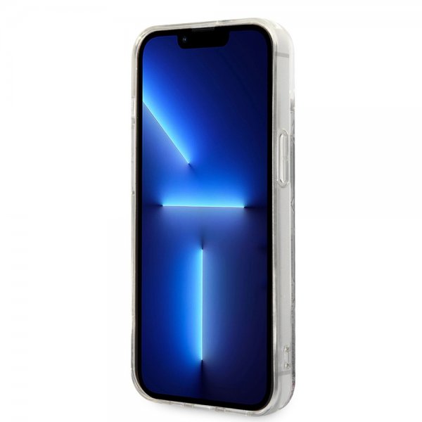 Karl Lagerfeld iPhone 14 -suojakuori, nestemäistä glitteriä, monogrammi, musta