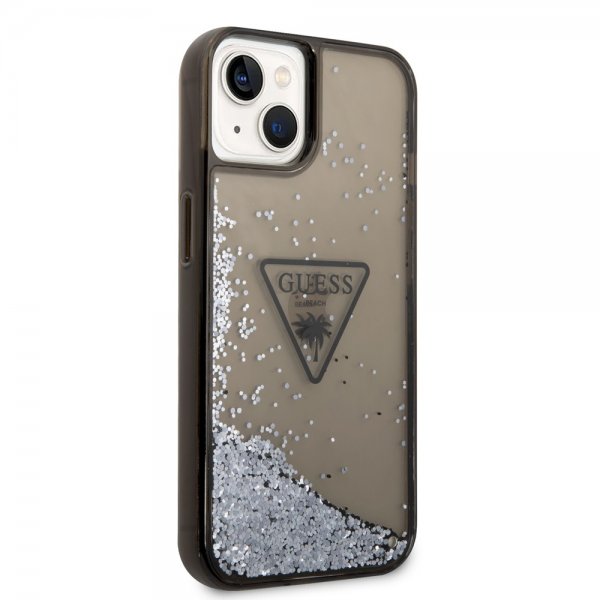 Guess iPhone 14 -suojakuori Liquid Glitter Translucent, musta