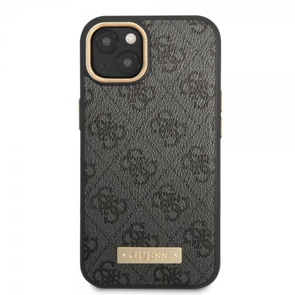 Guess iPhone 14 -suojakuori, metallinen logolevy, MagSafe, musta
