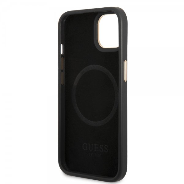 Guess iPhone 14 -suojakuori, metallinen logolevy, MagSafe, musta
