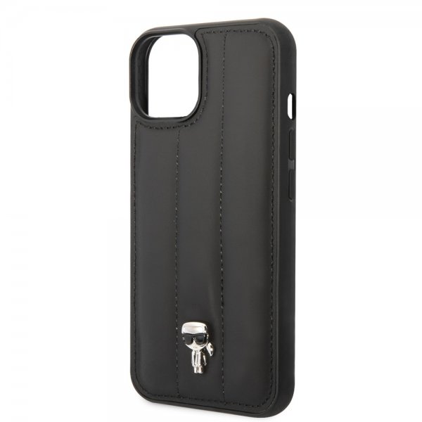 Karl Lagerfeld iPhone 14 Suojakuori Tikattu Nylon Puffy Case Ikonik Pin Musta