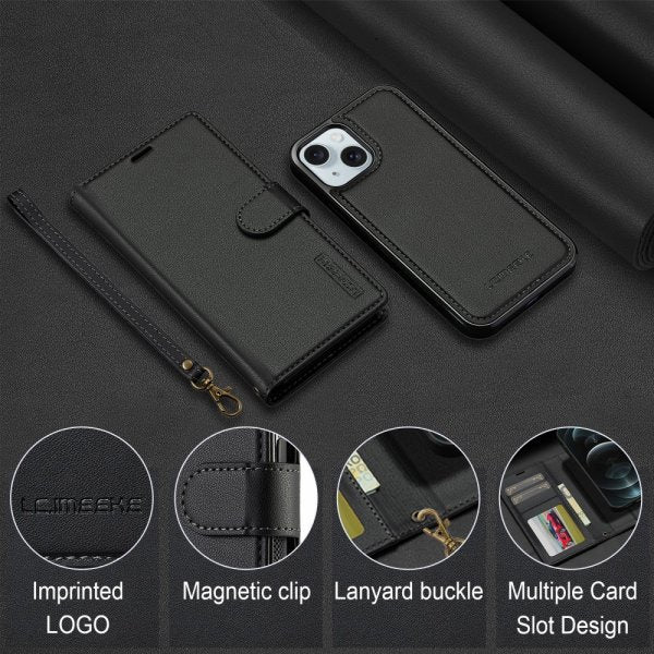 Lc.Imeeke iPhone 15 -kotelo irrotettavalla kuorella L2 Series MagSafe Musta