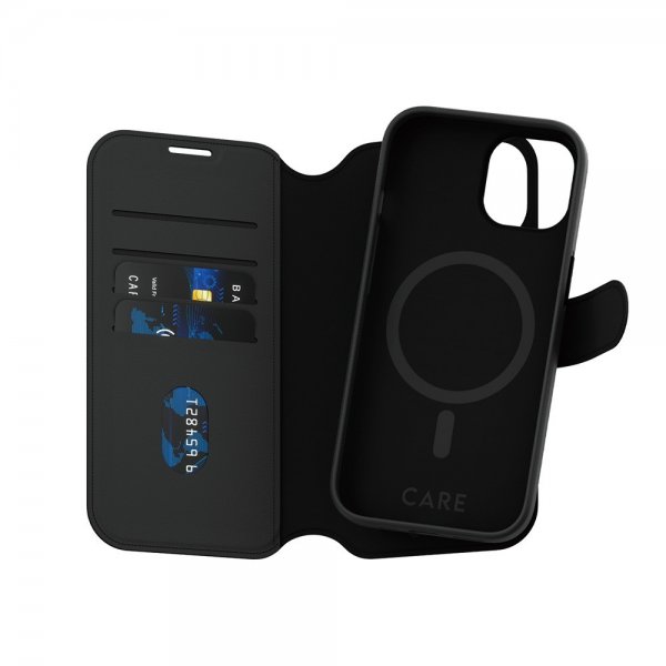 CARE by PanzerGlass iPhone 15 -suojakotelo Tango Two-in-One Wallet MagSafe, musta