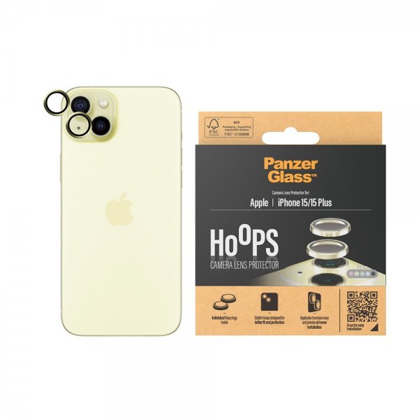 PanzerGlass iPhone 15/iPhone 15 Plus kamerasuojat Hoops keltainen