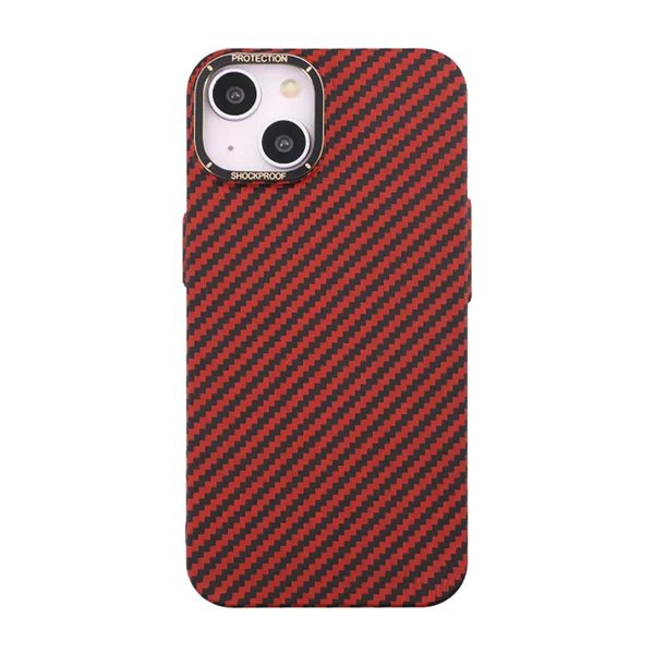 iPhone 15 Suojakuori Hiilikuitukuvio Punainen