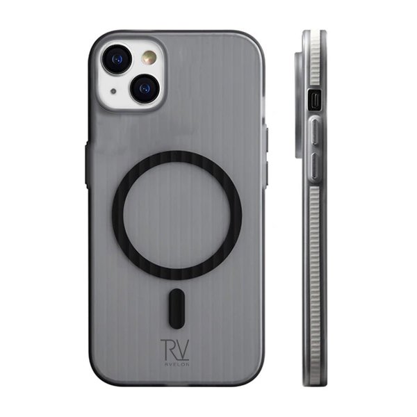 Rvelon iPhone 15 -kuori aaltoilevalla MagSafella, harmaa