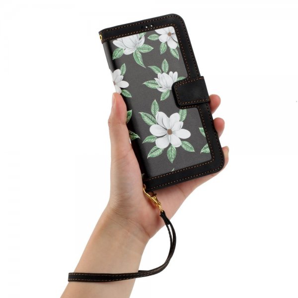 iPhone 15 Plus Suojakuori Kukkakuvio Musta