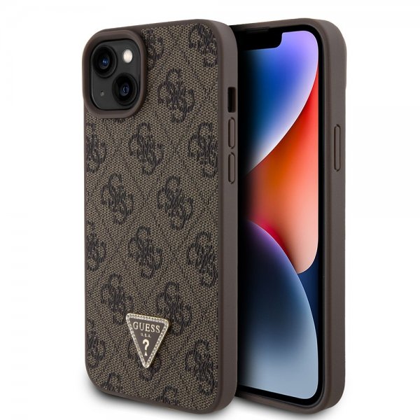Guess iPhone 15 Plus Suojakuori 4G Metal Triangle Strass Ruskea