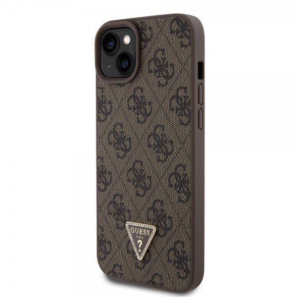 Guess iPhone 15 Plus Suojakuori 4G Metal Triangle Strass Ruskea