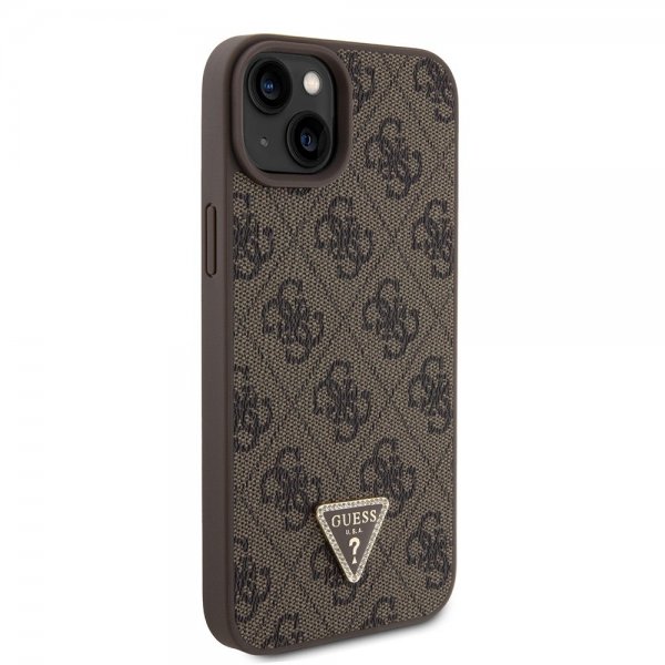 Guess iPhone 15 Plus Suojakuori 4G Metal Triangle Strass Ruskea