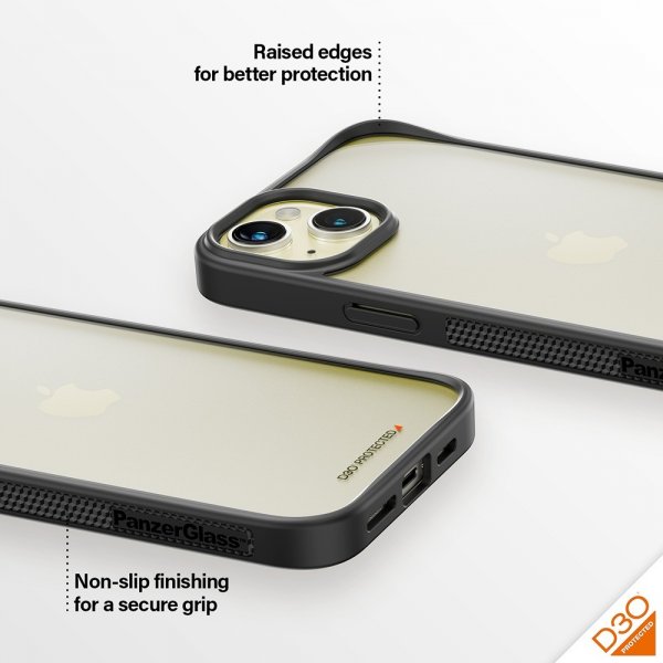 PanzerGlass iPhone 15 Plus -suojakuori ClearCase D3O, musta