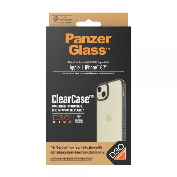 PanzerGlass iPhone 15 Plus -suojakuori ClearCase D3O, musta