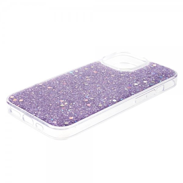 iPhone 15 Plus Suojakuori Kimallehileet Violetti