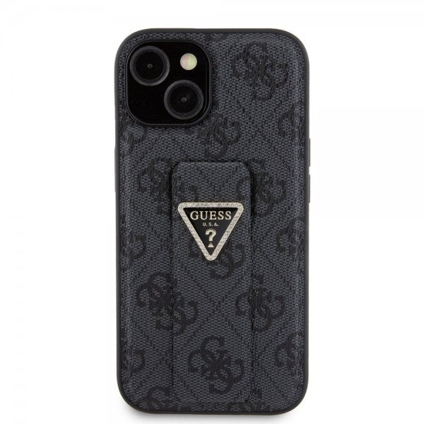 Guess iPhone 15 Plus Suojakuori Grip Stand -toiminnolla, musta