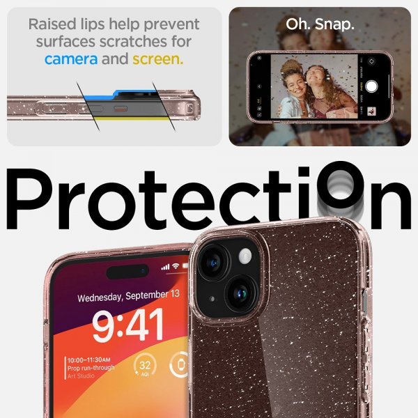 Spigen iPhone 15 Plus Suojakuori Liquid Crystal Glitter Rose Quartz