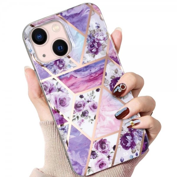 iPhone 15 Plus Suojakuori Marmorikuvio Kukkia Violetti