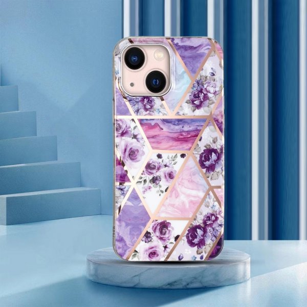 iPhone 15 Plus Suojakuori Marmorikuvio Kukkia Violetti